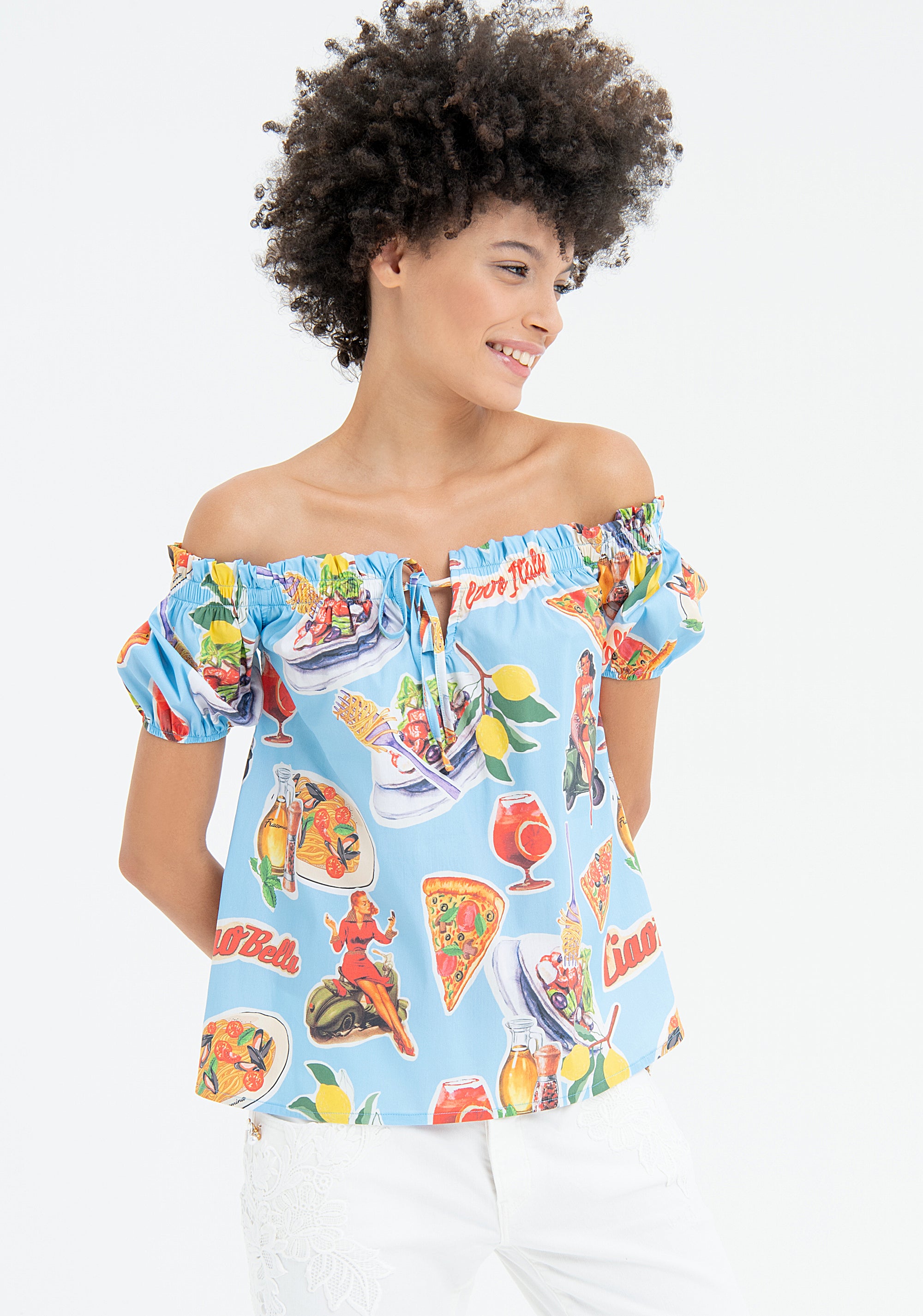 Top ampio in fantasia multicolore