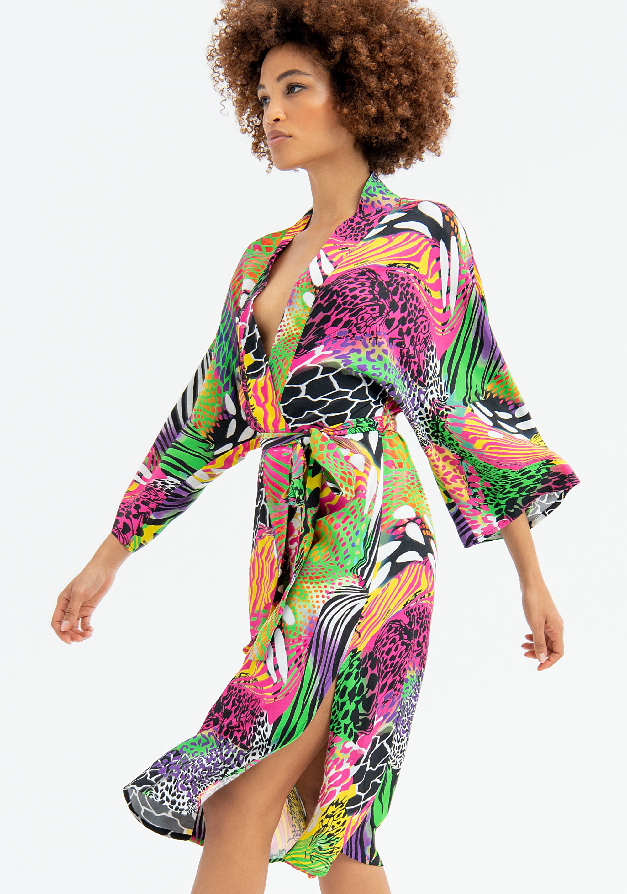 Kimono regular lungo in fantasia animalier