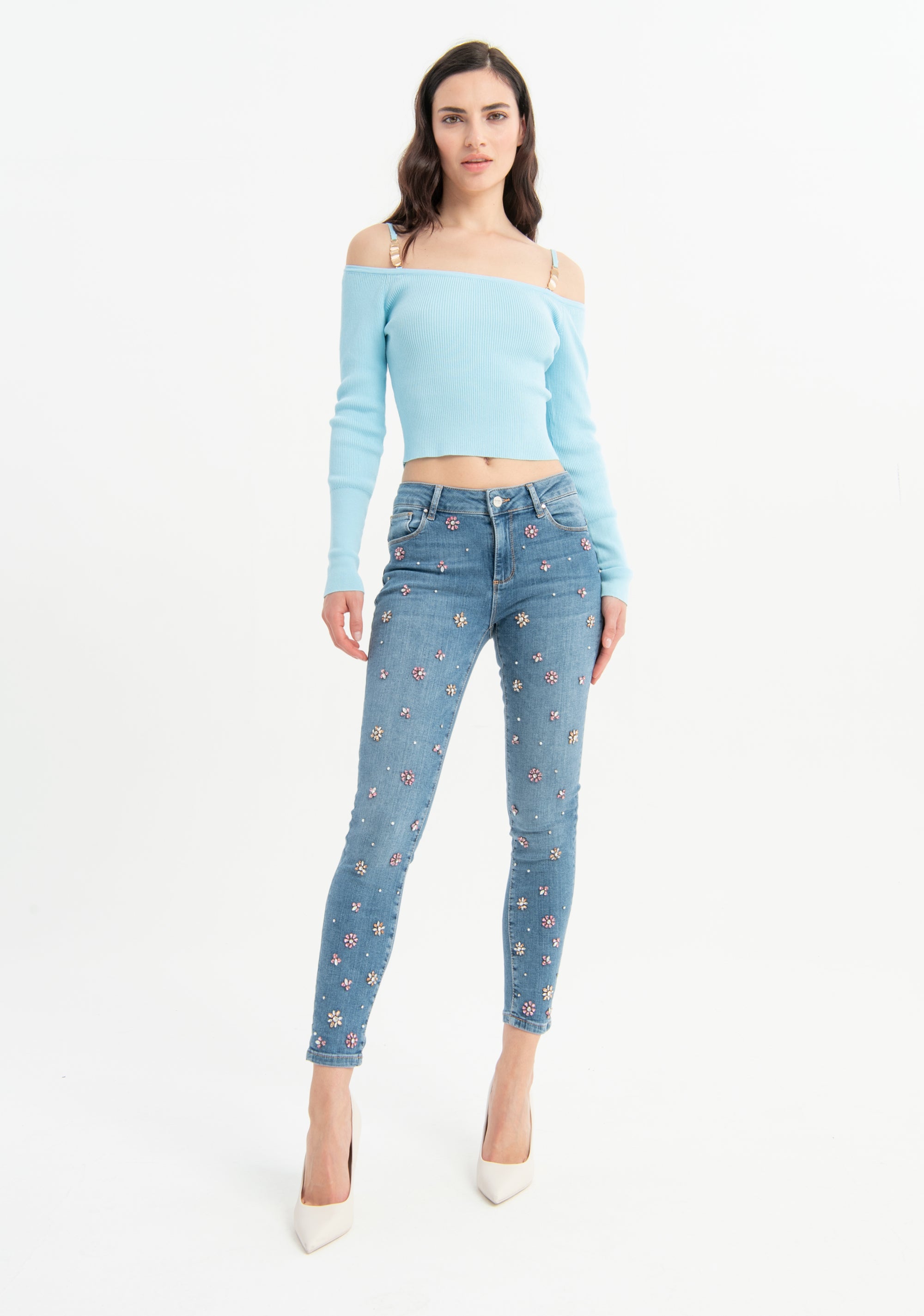 Jeans slim effetto push up in denim con lavaggio medio