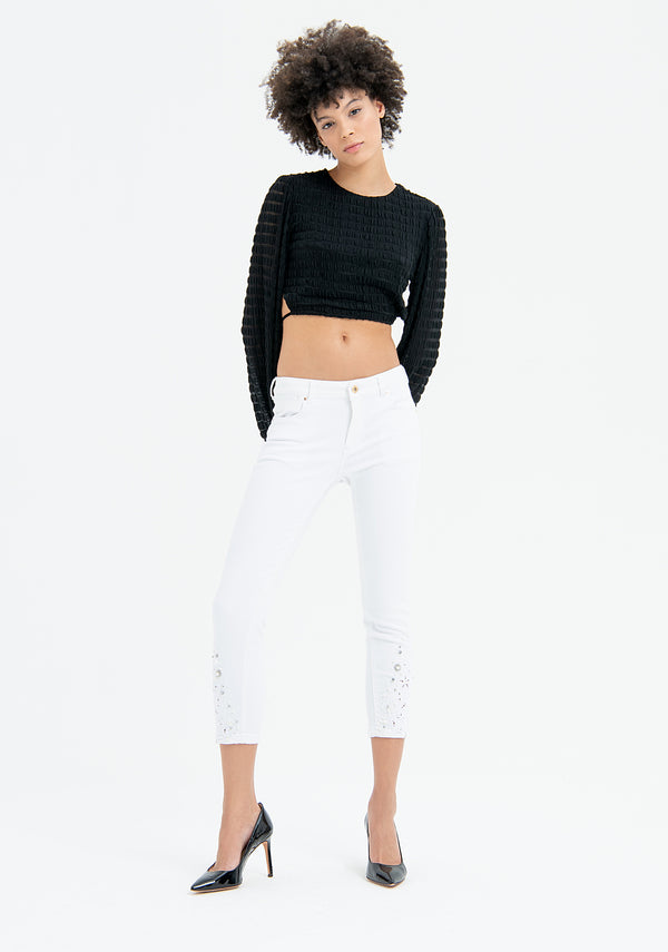 Jeans cropped effetto push up in twill