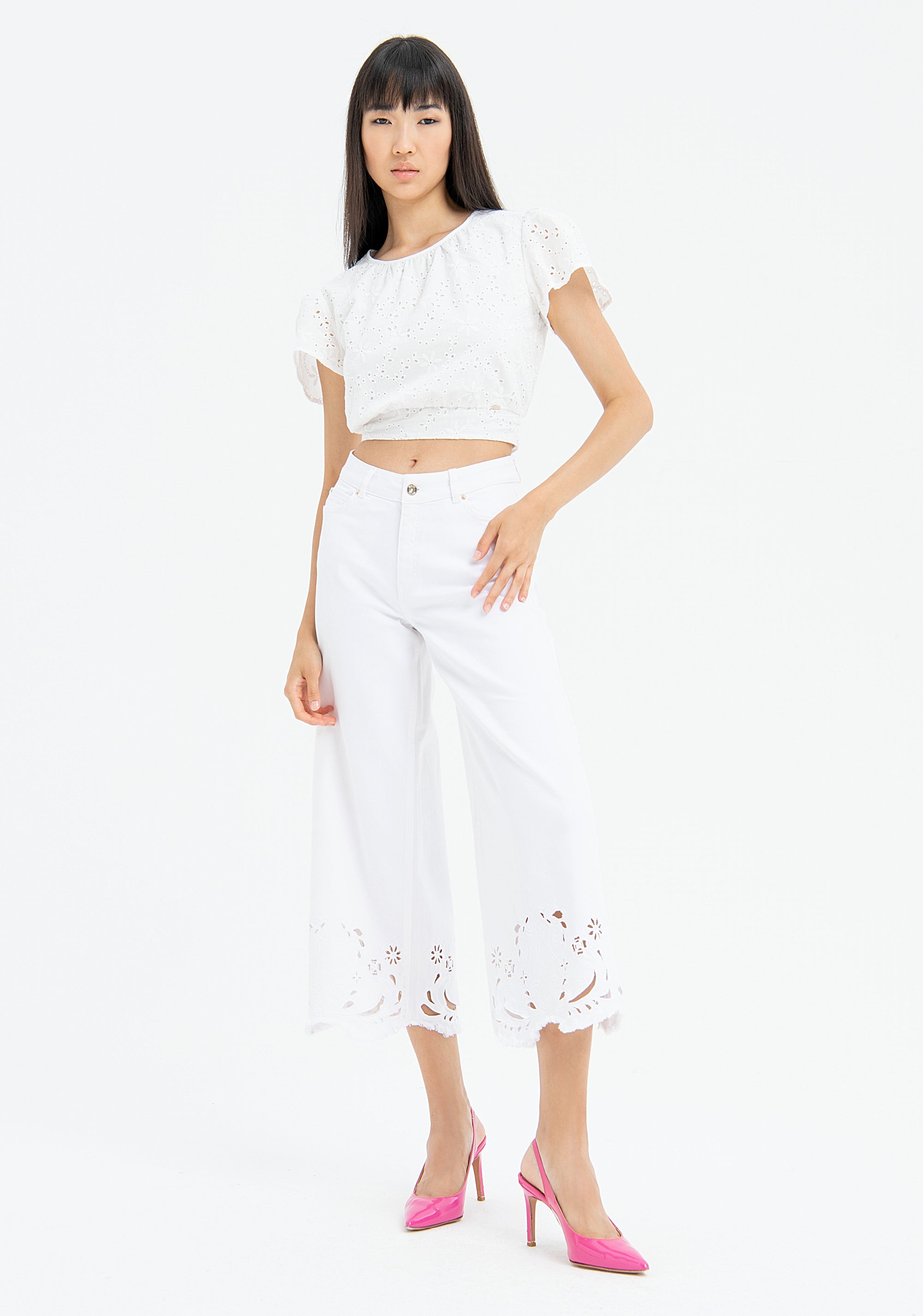 Pantalone cropped culotte in twill