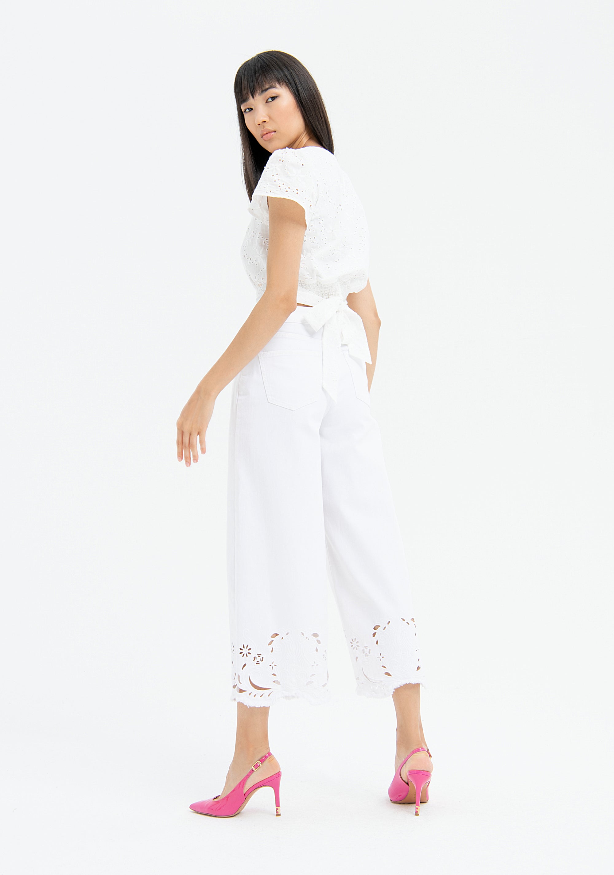 Pantalone cropped culotte in twill