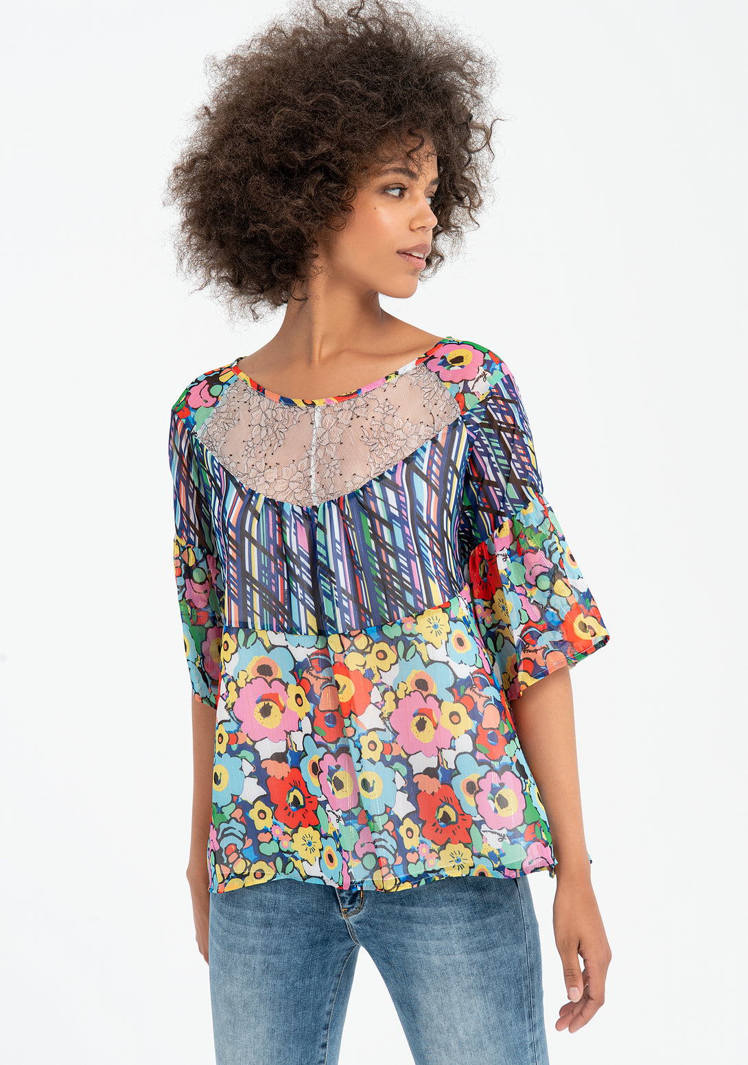 Blusa ampia con fantasia multicolor-FRACOMINA-FS21ST1008W466N4