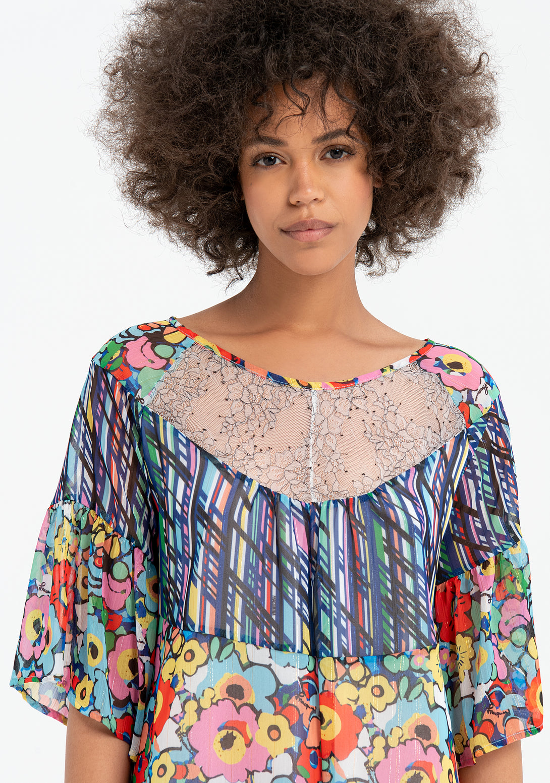 Blusa ampia con fantasia multicolor-FRACOMINA-FS21ST1008W466N4