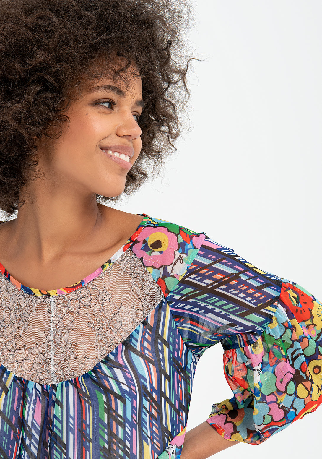 Blusa ampia con fantasia multicolor-FRACOMINA-FS21ST1008W466N4