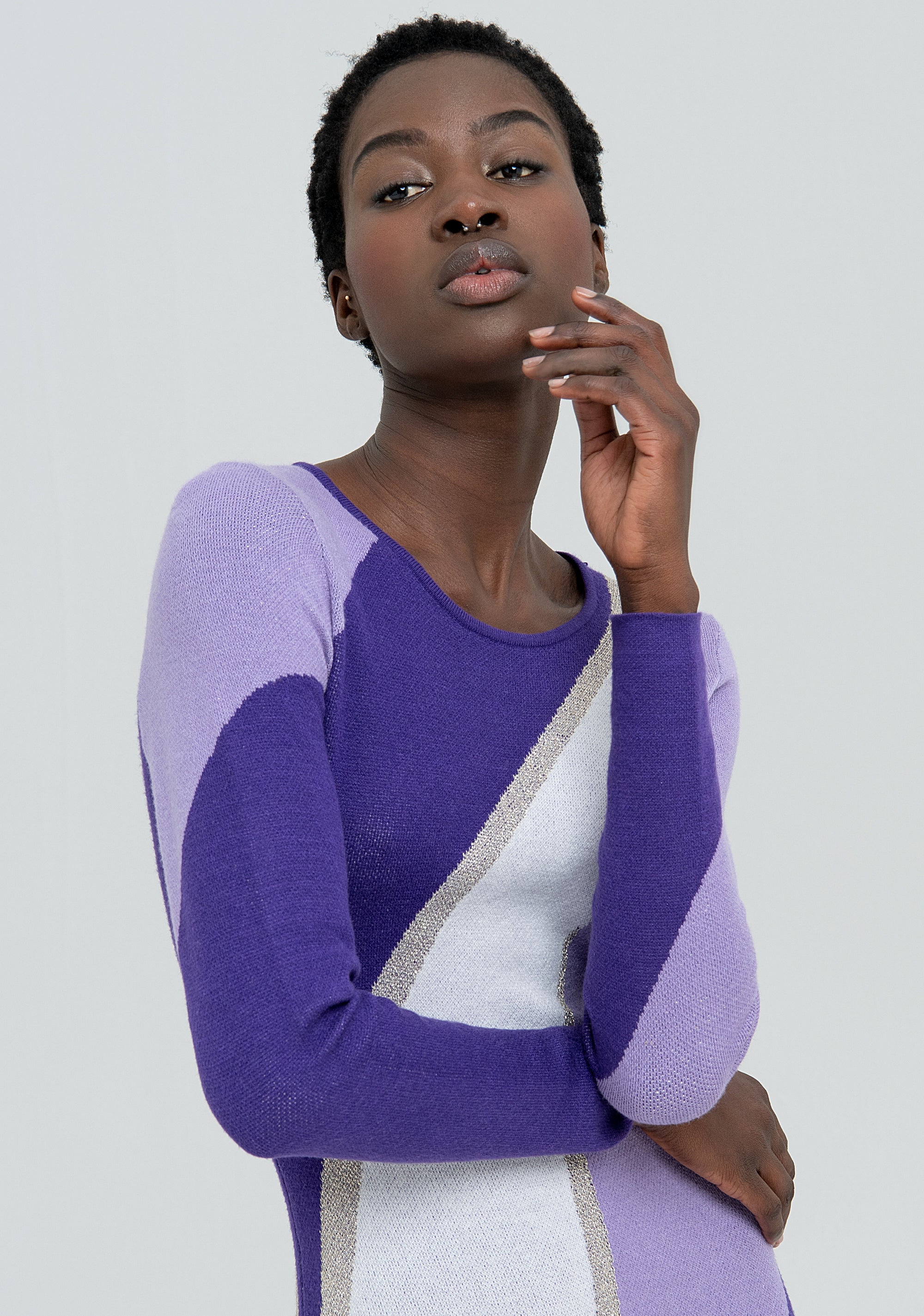 Abito slim midi in maglia multi colore