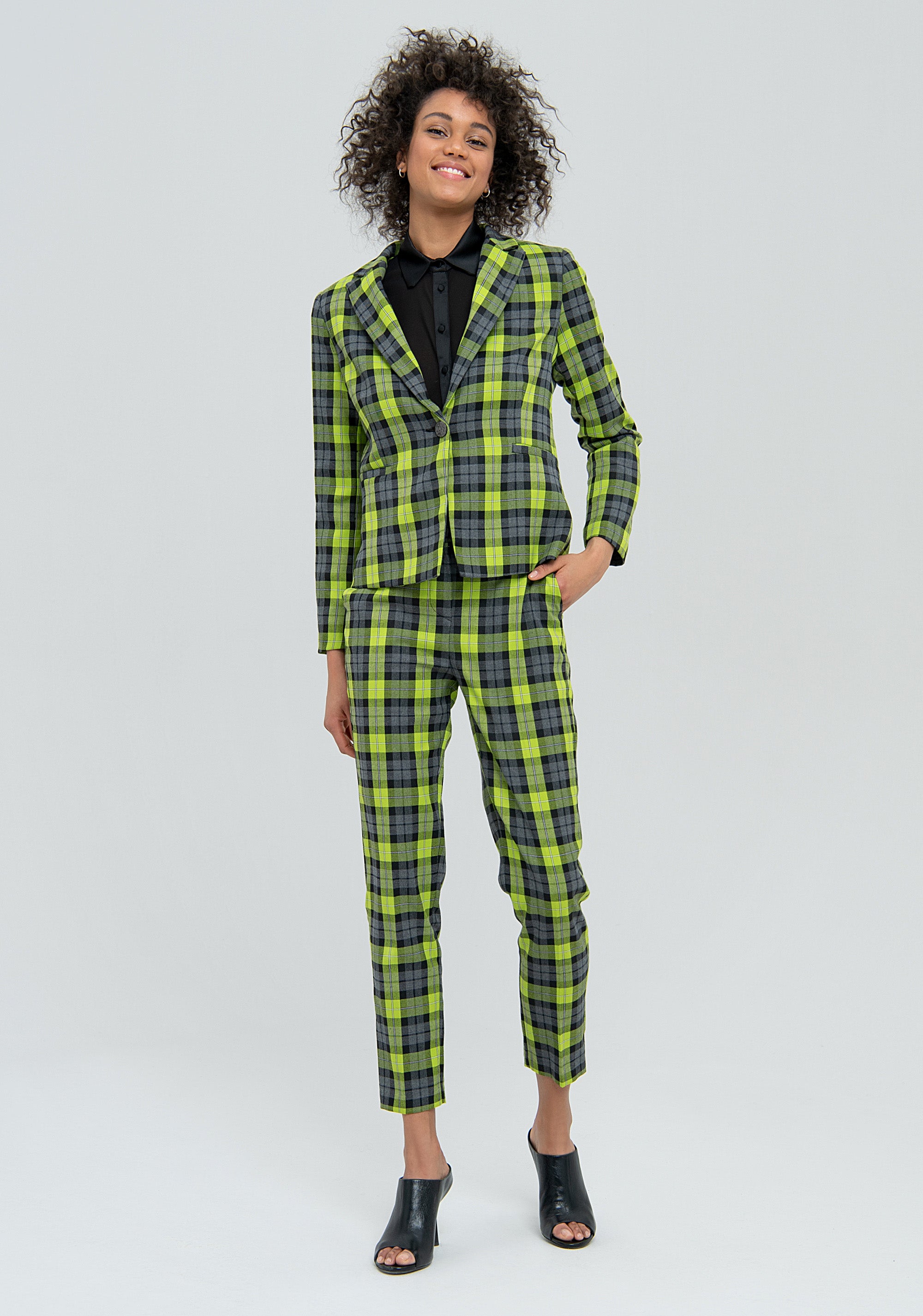 Blazer regular mono petto in tartan