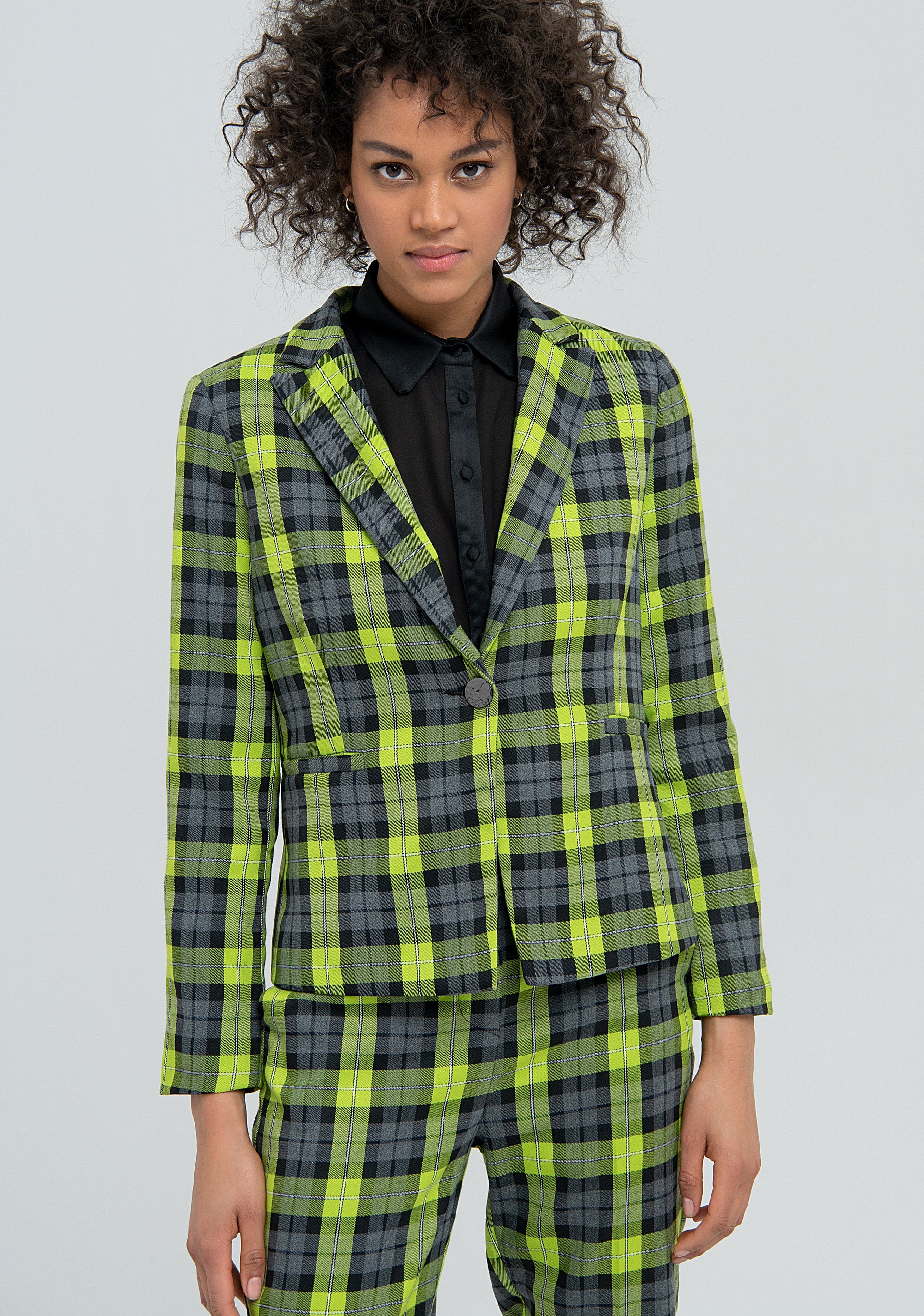 Blazer regular mono petto in tartan