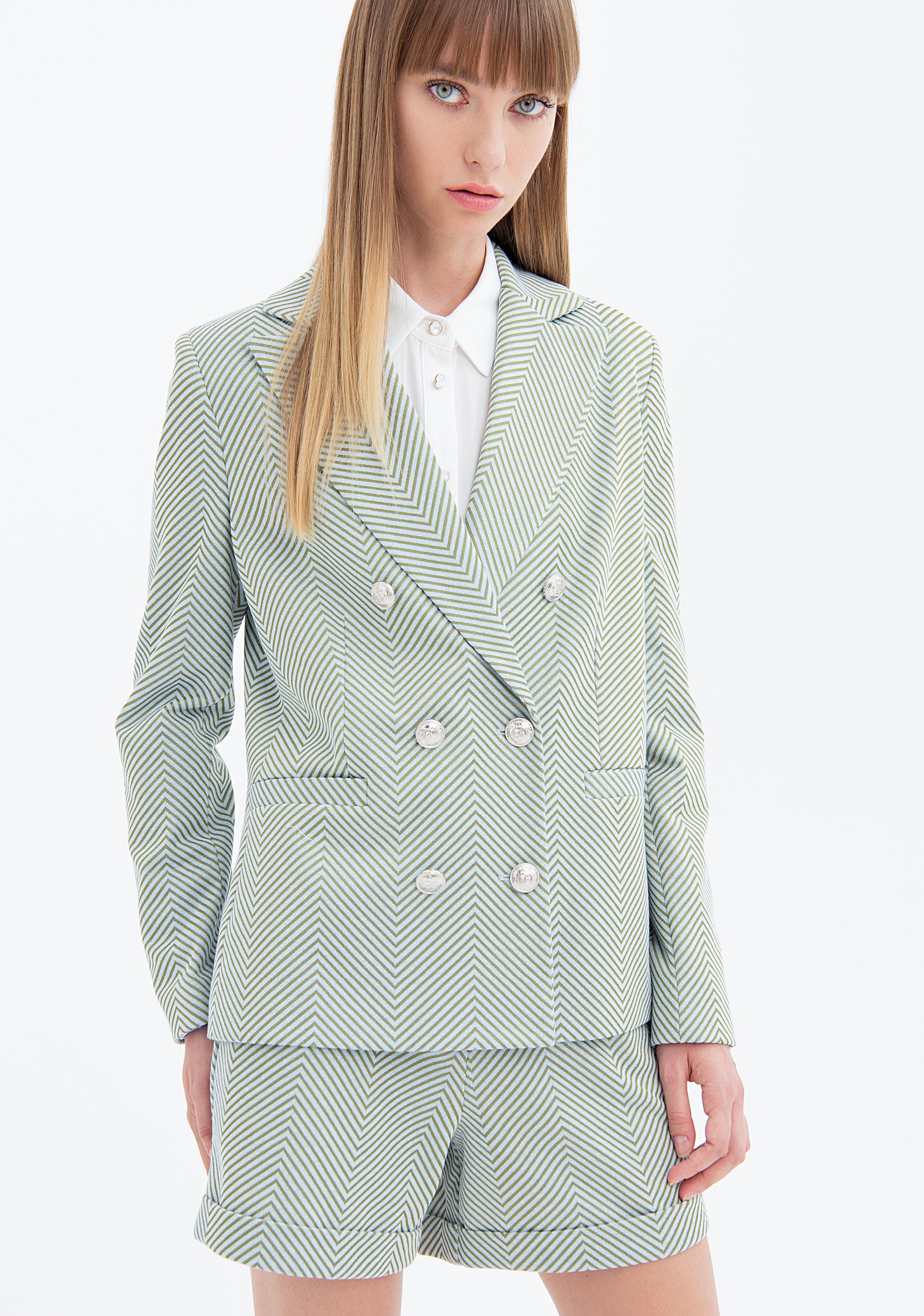 Blazer regular doppiopetto in fantasia geometrica