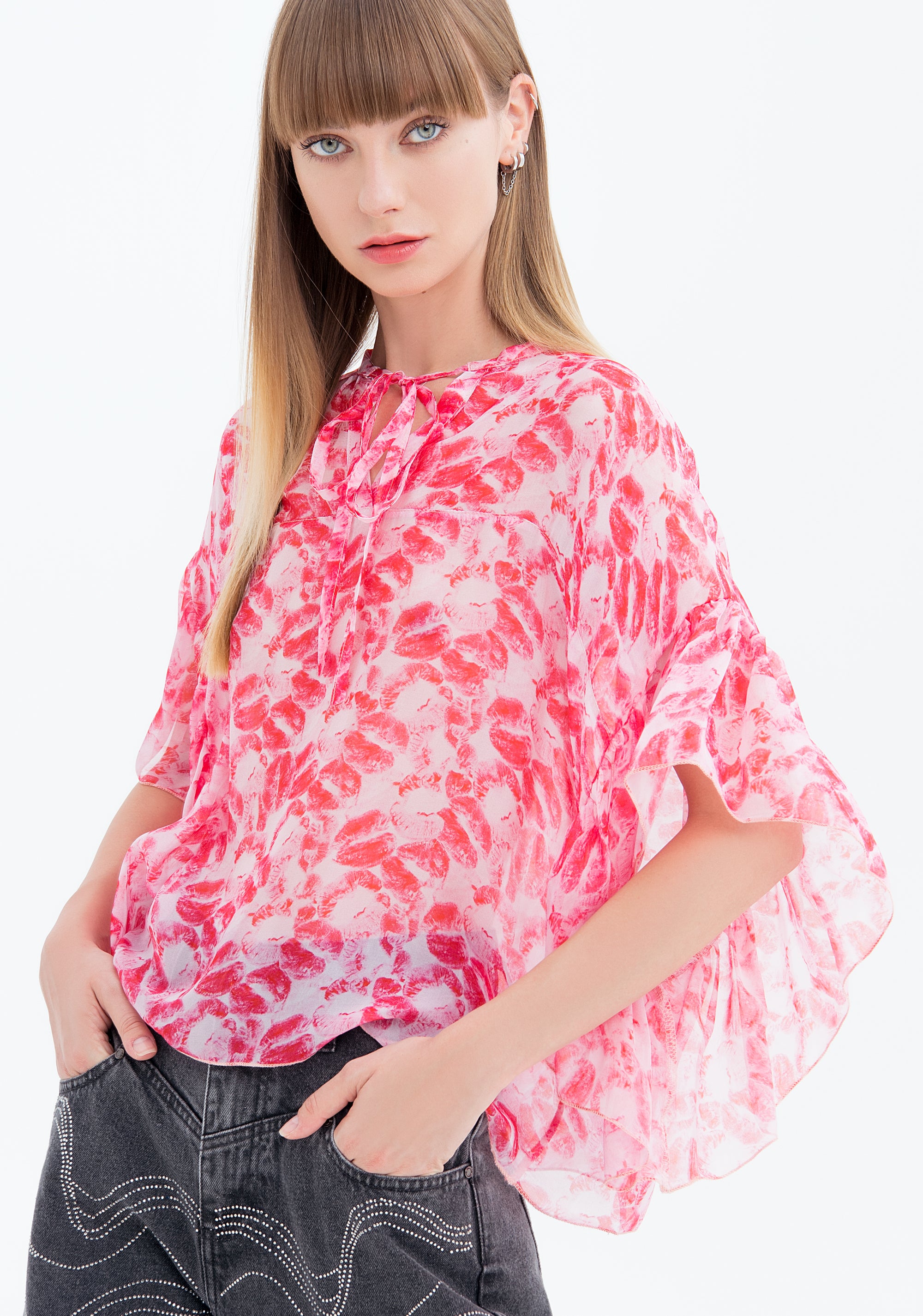 Blusa ampia con seta in fantasia astratta